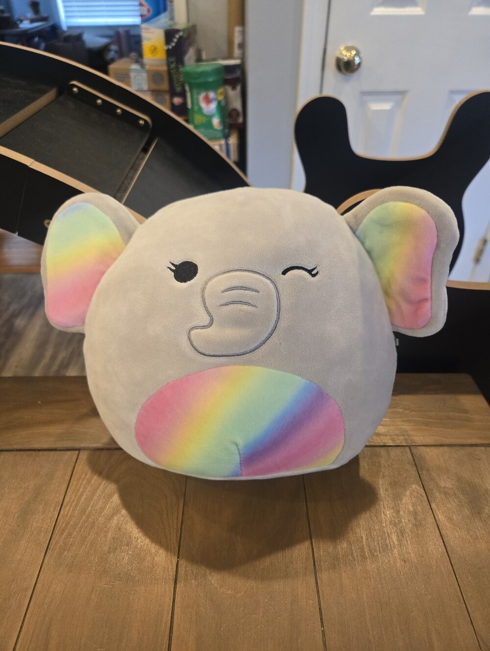 Squishmallows Gray Plush Elephant with Rainbow Accents